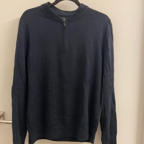 Club Monaco Merino Wool Quarter-Zip Sweater in Navy - Picture 4 of 5